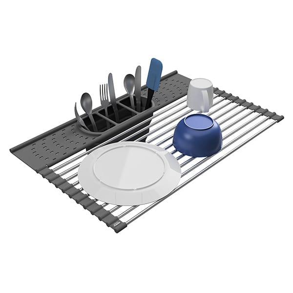 Grand Fusion Over Sink Roll-Up Dish Drying Rack with Silicone Drip Tray,  Black, each - Fry's Food Stores